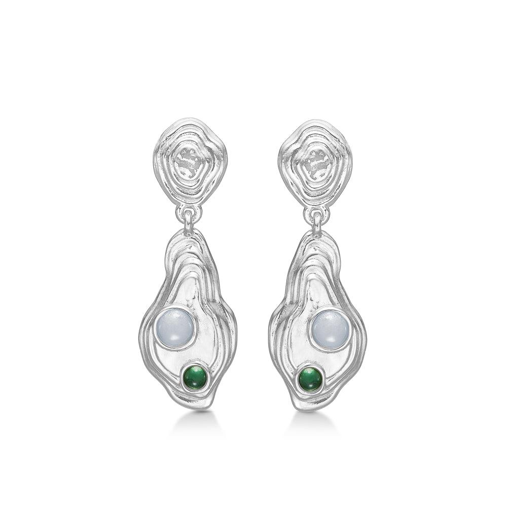 Studio Z Muschelohrringe, silberfarbene Ohrringe mit Muster und zwei runden Steinen, Modell 7117836-1.