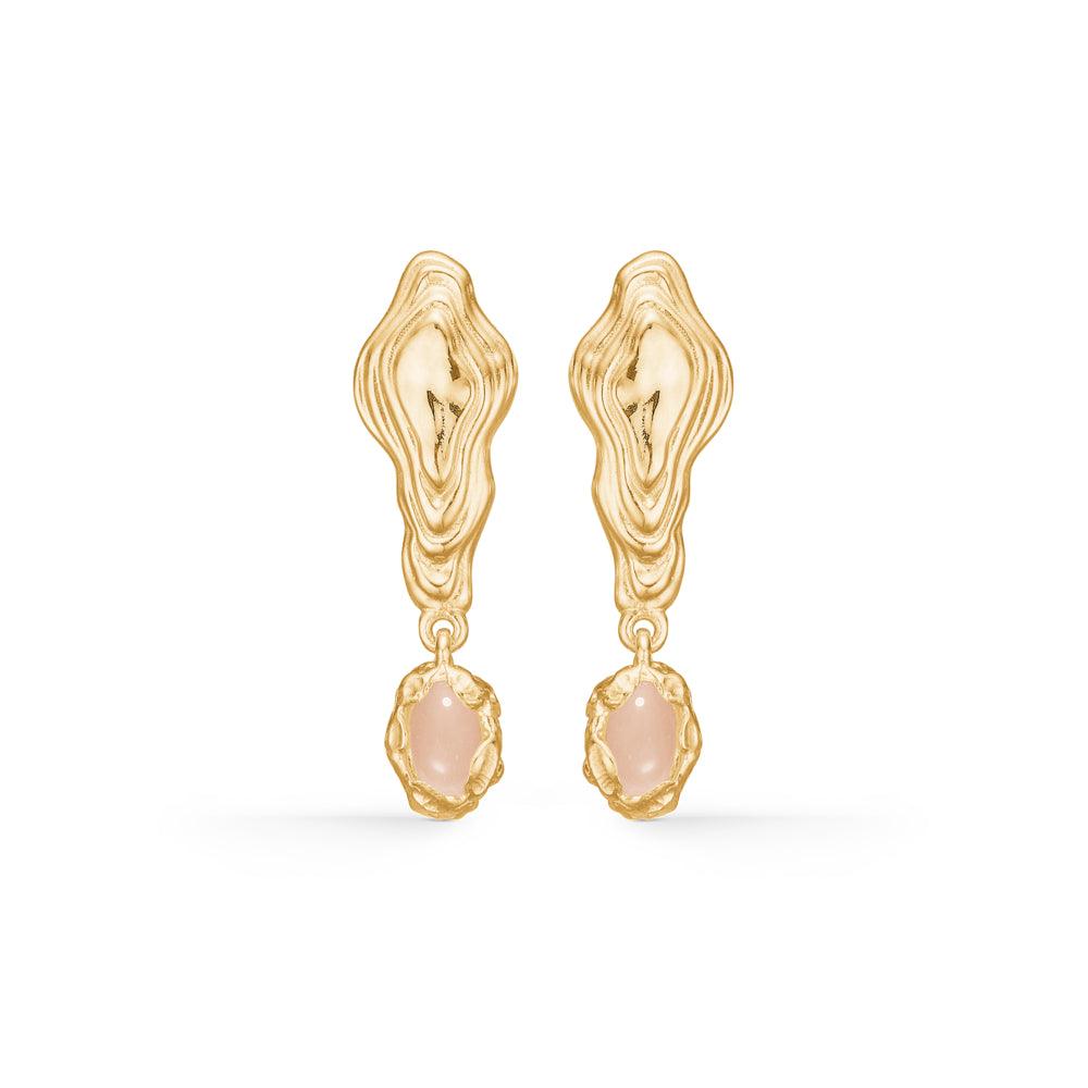 Studio Z Muschelohrringe mit rosa Zirkonia, elegante goldfarbene Ohrringe mit rosa Stein. Modell 7217859-1