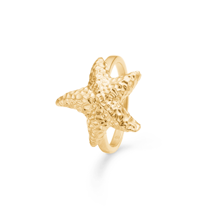 Studio Z Starfish Lustre vergoldeter Ring mit klarem Seestern in gehämmerter Goldoberfläche, Modell 7240903-001.