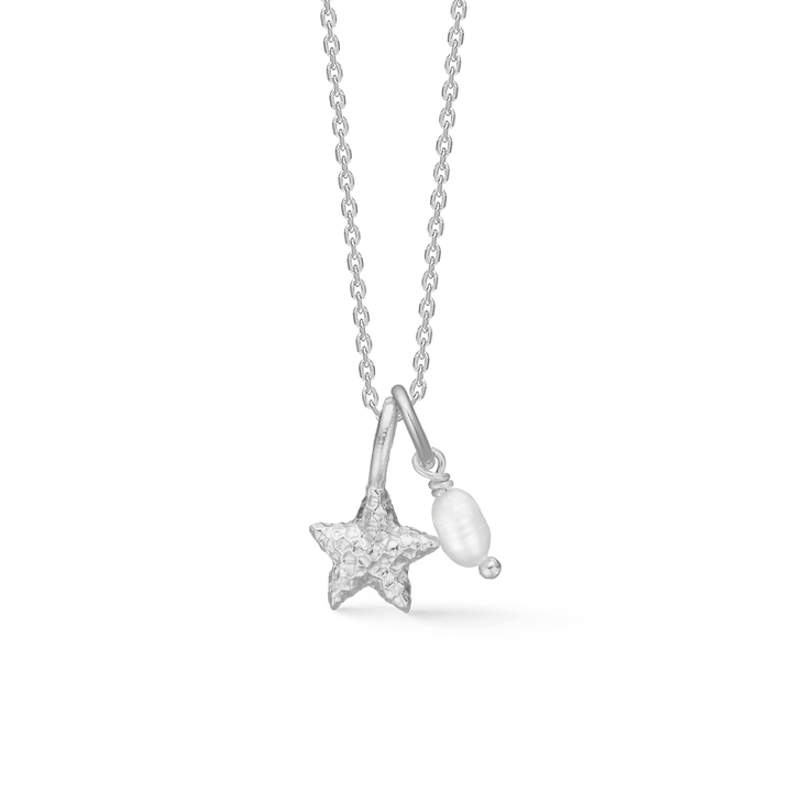 Studio Z Starfish Lustre Silberhalskette mit Seestern- und Perlenanhänger an dünner Kette. Modell 7123903-1