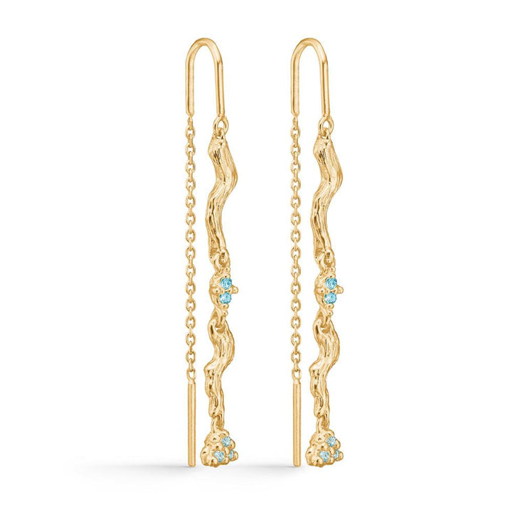 Studio Z Tangled Chain Ohrringe mit Kette aus Gold und blauem Zirkonia, organische Form. Modell 7207847-1