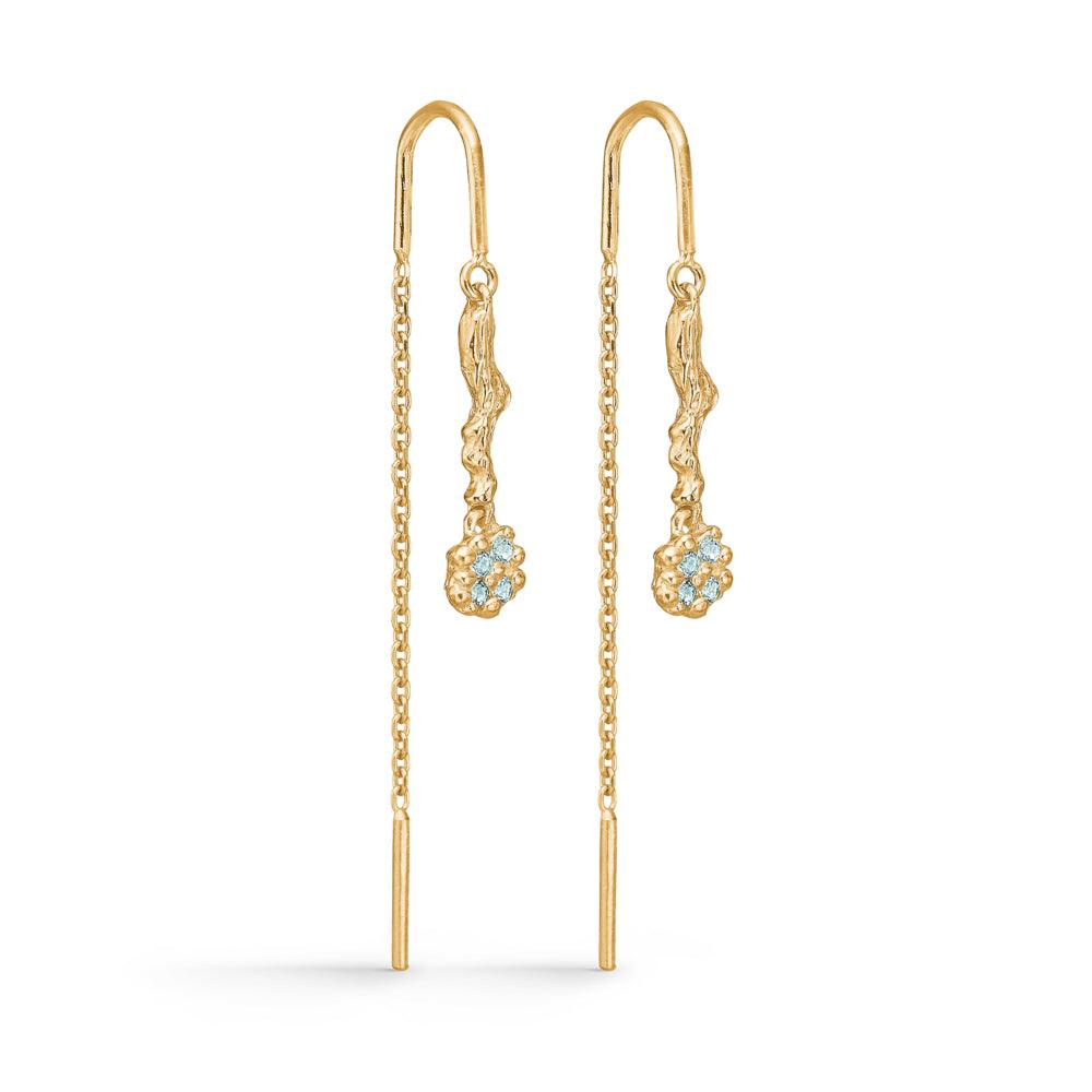 studio-z-tangled-earrings-with-blue-zirconia zeigt ein Paar vergoldete Kettenohrringe mit blauem Zirkonia, Modell 7207846-1