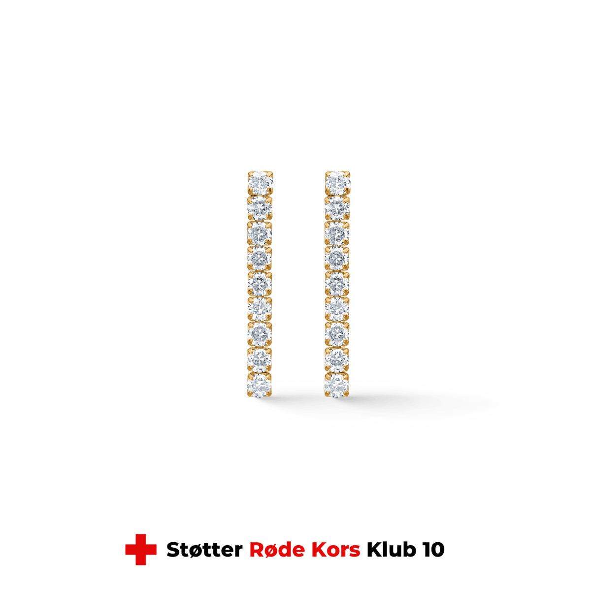 studio-z-tennis-earrings-30mm-in-gold-platted-sol-with-zirconia, Vorderansicht vergoldeter Ohrringe mit Zirkonia-Steinen. Modell 7217000-1