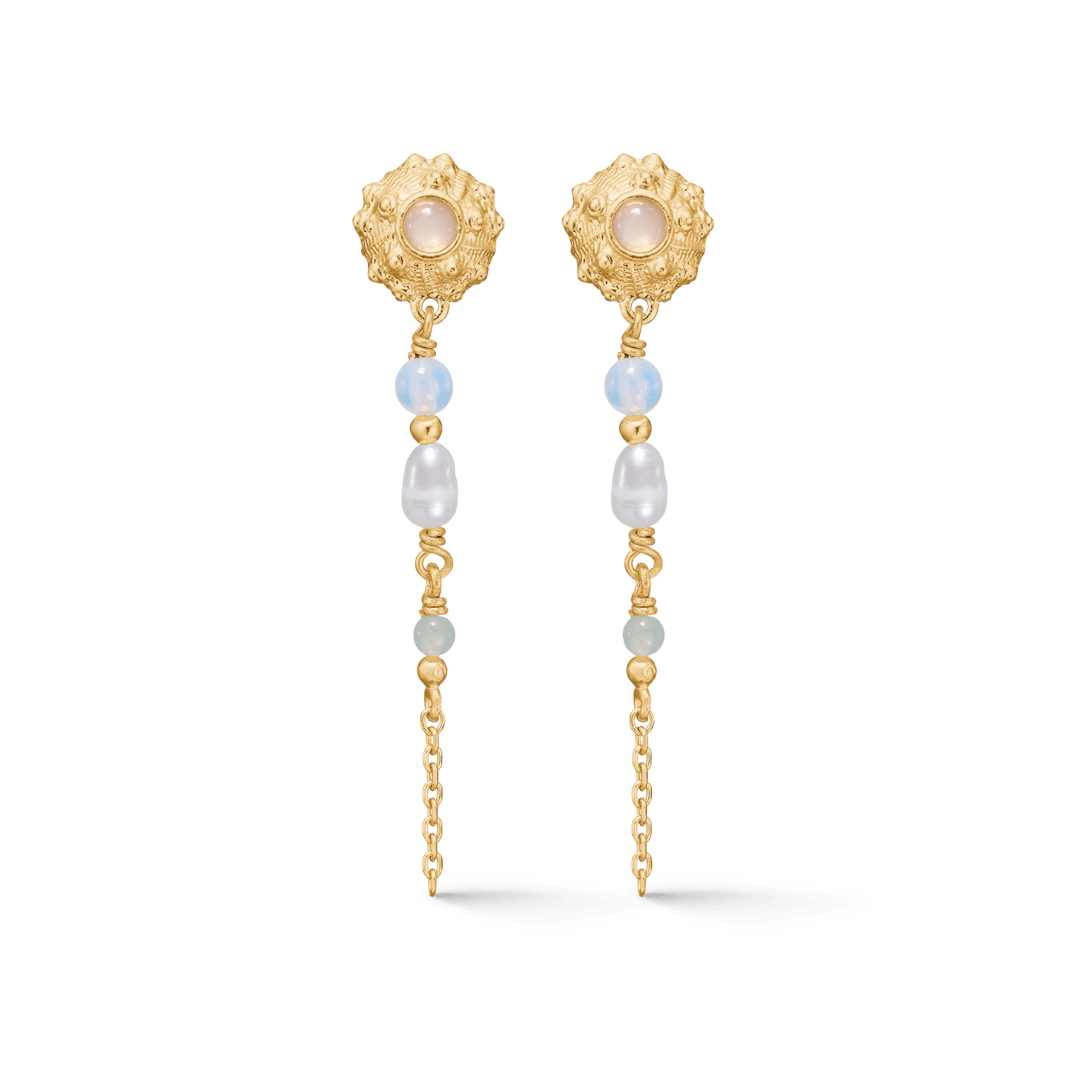 Studio Z Urchin Elegance vergoldete Perlenohrringe im baumelnden Design in Gold und Weiß. Modell 7217920-1