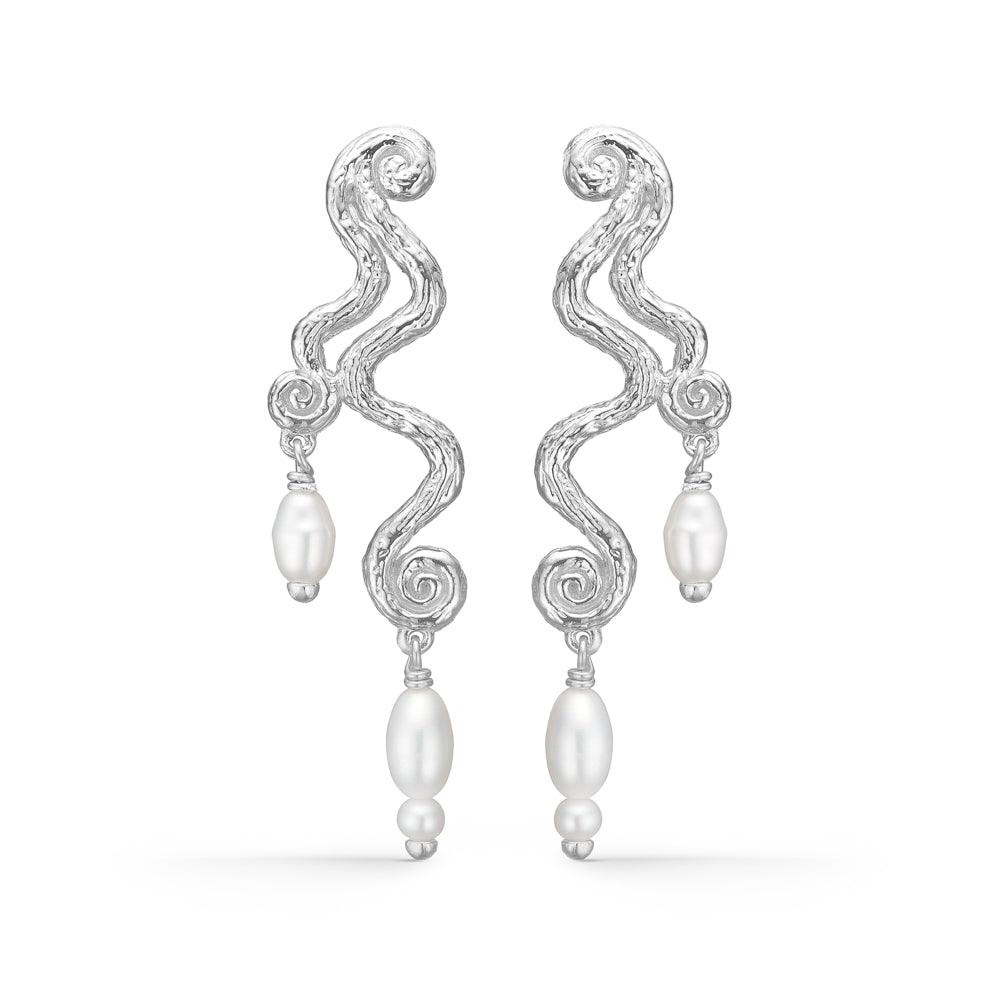 Studio Z Wave Twisted Silver Design Ohrringe mit weißen Barockperlen, Modell 7113846-1