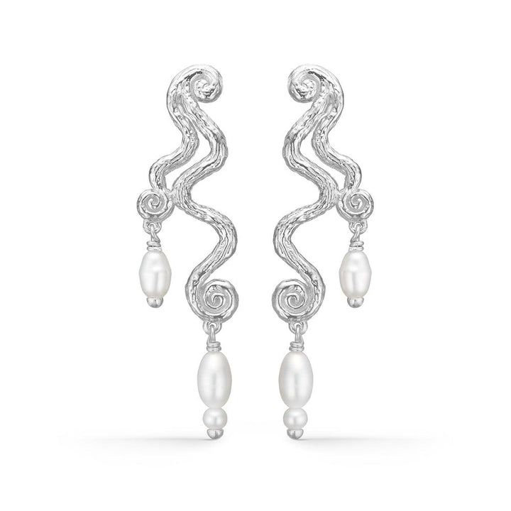 Studio Z Wave Twisted Silver Design Ohrringe mit weißen Barockperlen, Modell 7113846-1