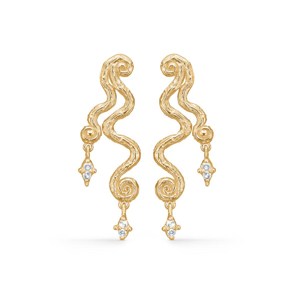 Studio Z Wave Ohrringe mit Zirkonia in Goldoptik mit einzigartigen filigranen Formen und klaren Steinen. Modell 7217856-1.