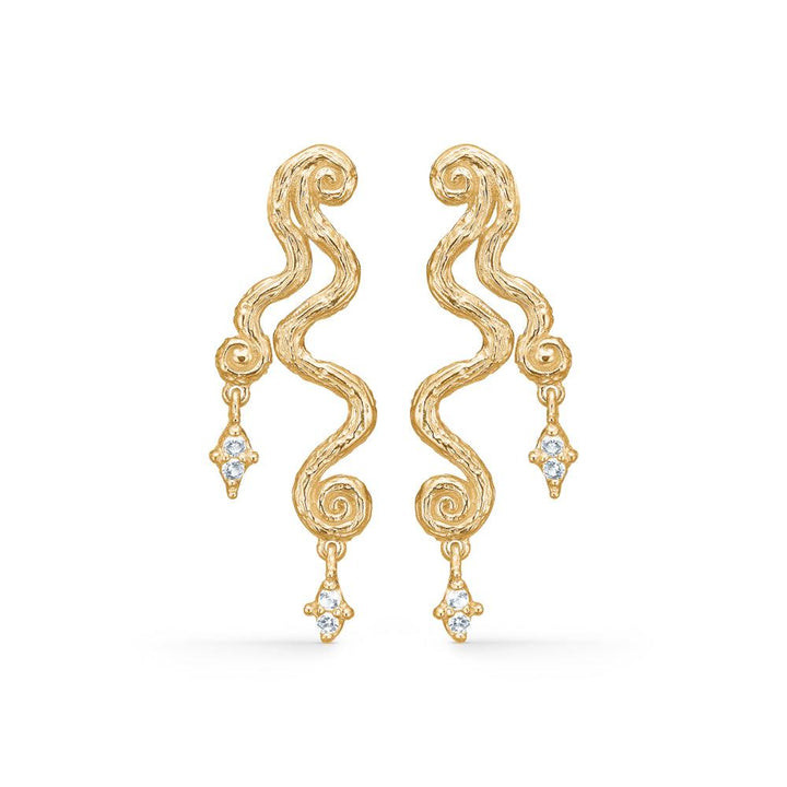 Studio Z Wave Ohrringe mit Zirkonia in Goldoptik mit einzigartigen filigranen Formen und klaren Steinen. Modell 7217856-1.