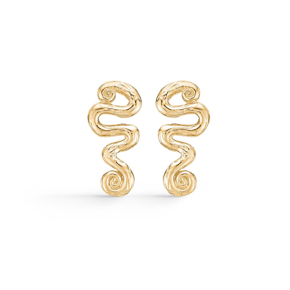 Studio Z Wave Orestik-Ohrringe in gewelltem, glänzendem Gold-Finish, künstlerisches Design. Modell 7210845-1
