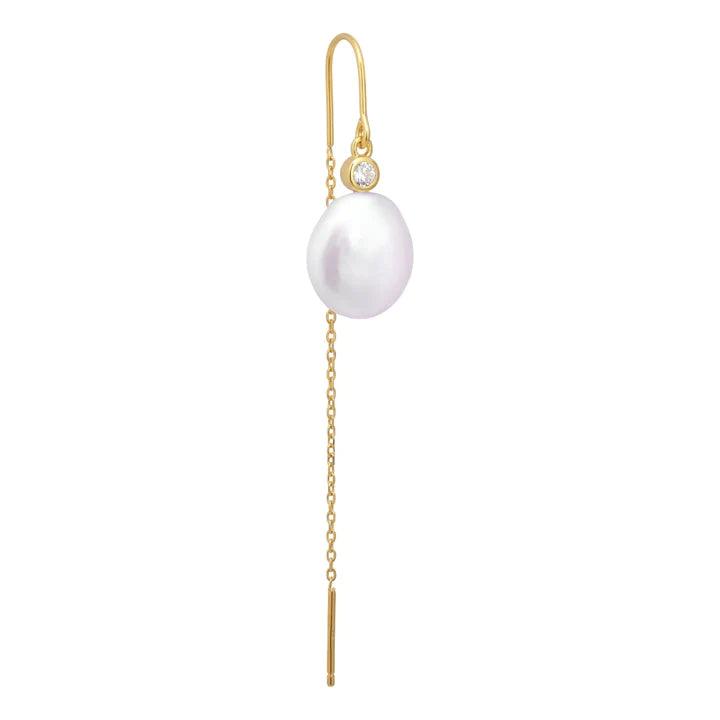 the-earring-shop-isla-hook-threader, eleganter Ohrring in Gold mit weißer Perle und klarem Stein, Modell fw2303-1.