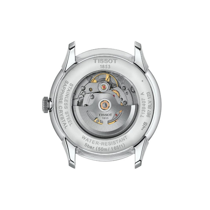 Die Tissot Chemin des Tourelles Powermatic 80 42 mm verfügt über einen transparenten Gehäuseboden aus Stahl. Modell T1394071109100