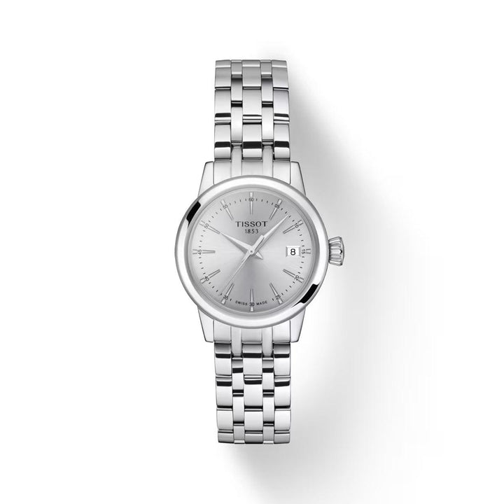 Tissot Classic Dream Lady mit silbernem Zifferblatt und poliertem Stahlarmband, Modell T1292101103100.