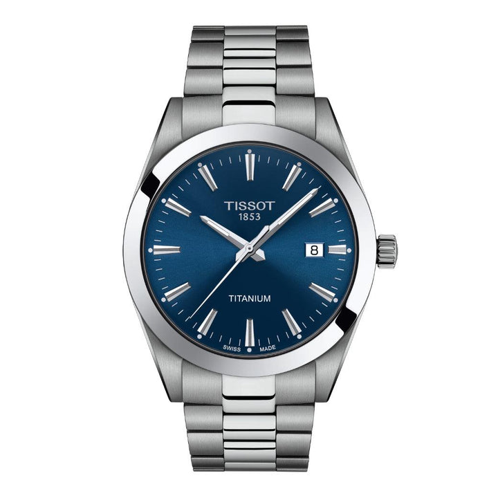 Tissot Gentleman Titanium T1274104404100 with blue dial and silver chain. Modell T1274104404100