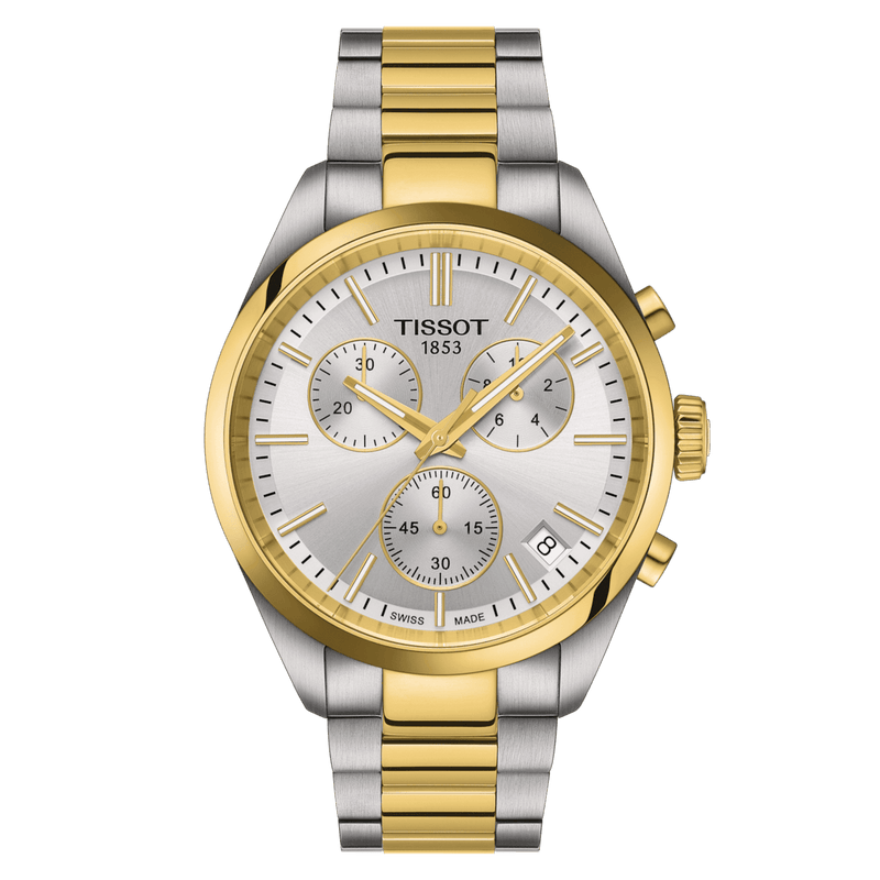TISSOT PR 100 CHRONOGRAPH PVD MED SØLV URSKIVE - Herreur - T1504172203100