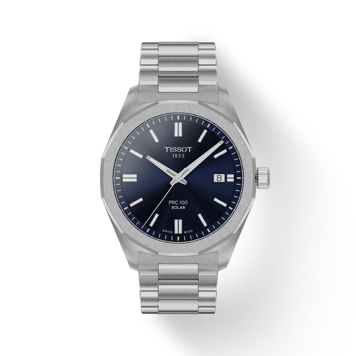 Tissot PRC 100 Solar Quartz 39 mm mit blauem Zifferblatt und Stahlkette, Modell T1514221104100.