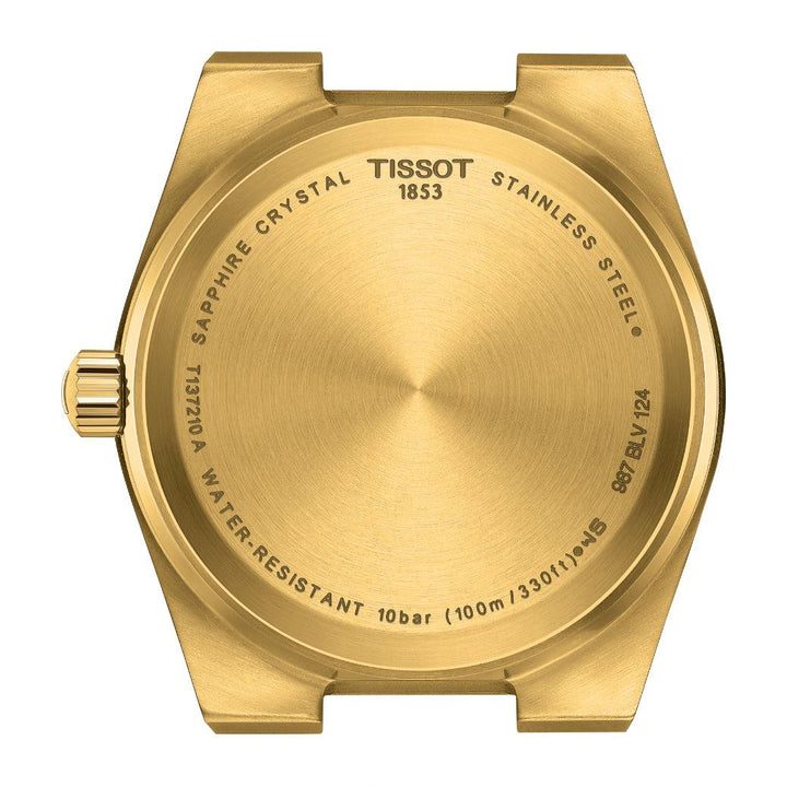Tissot PRX 35 mm Gold-PVD mit Gehäuseboden aus gebürstetem goldfarbenem Stahl, Modell T1372103302100.