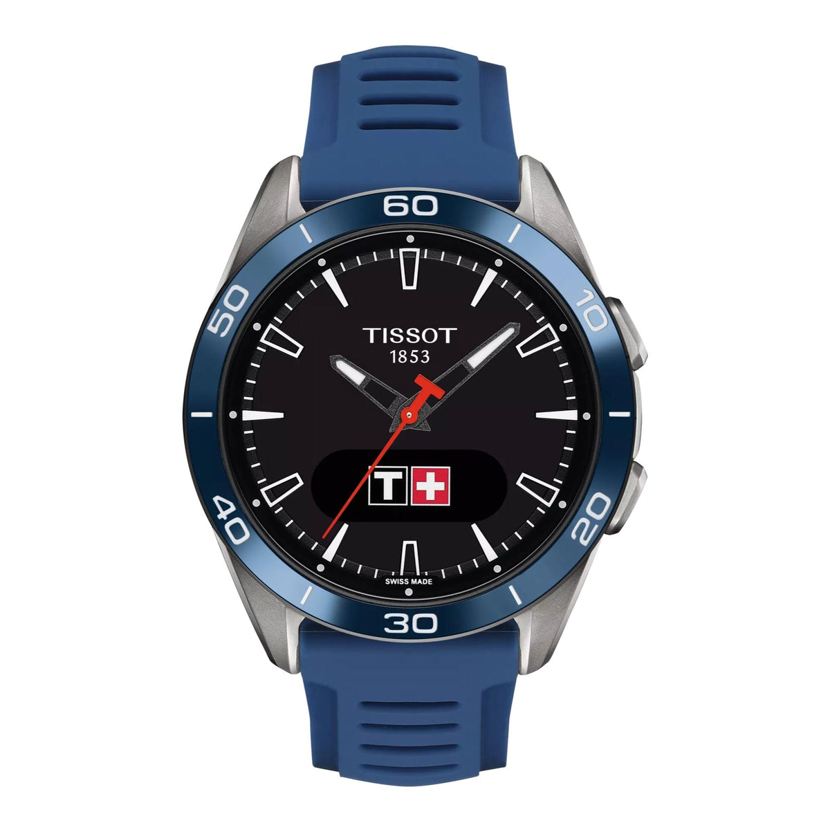Tissot T-Touch Connect Sport mit blauem Zifferblatt und blauem Silikonarmband, Modell T1534204705101.