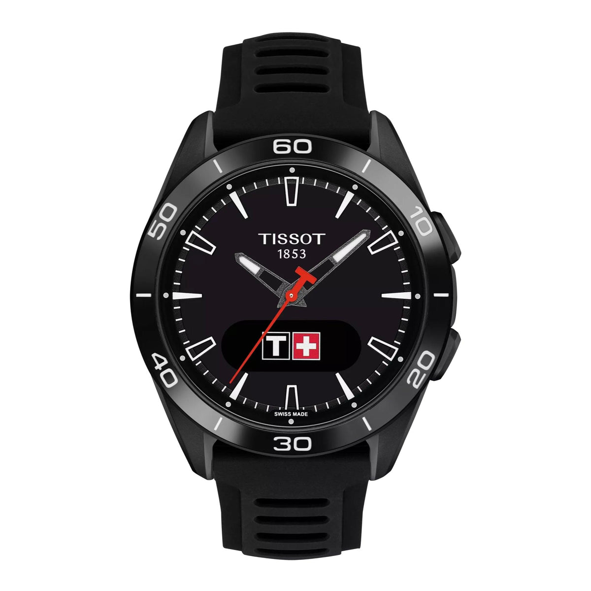 Tissot T-Touch Connect Sport, schwarzes Zifferblatt und schwarzes Armband, digitale und analoge Anzeige. Modell T1534204705104