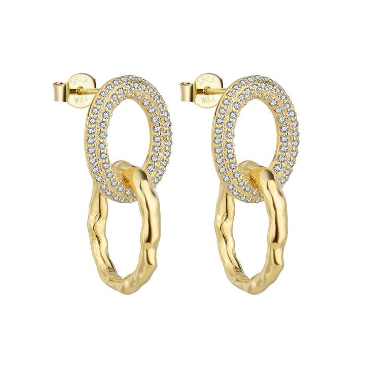 WiOGA Akita-Ohrringe aus vergoldetem Silber mit ovalen, mit Zirkonia besetzten Details, Modell E-8405-GP