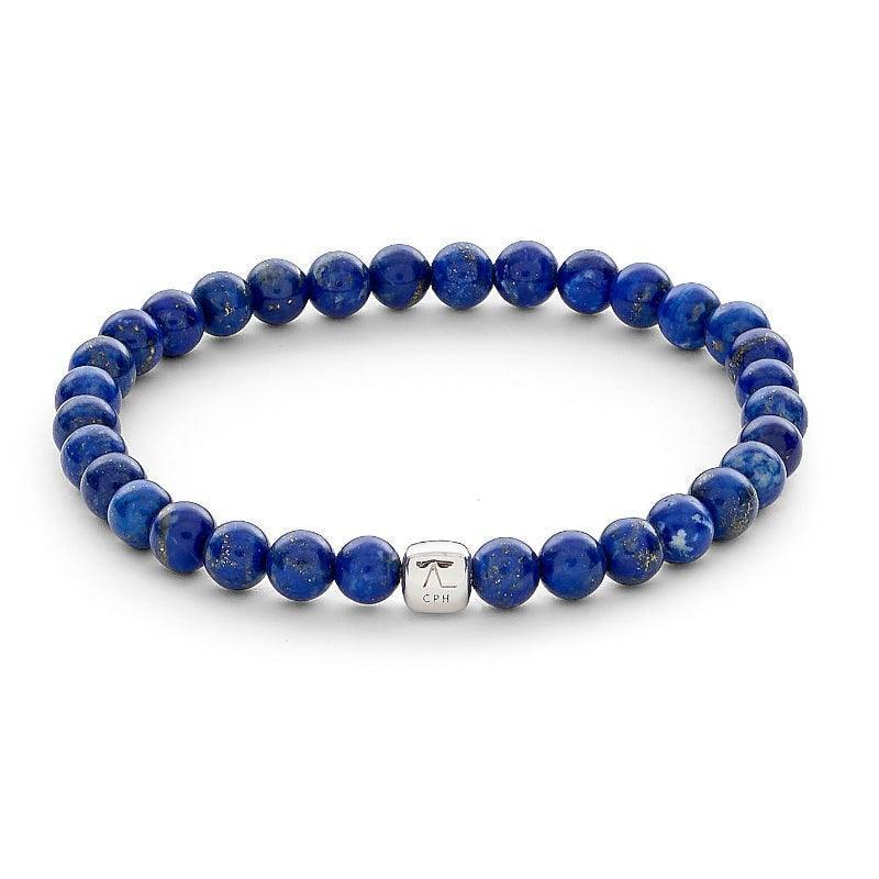 Alexander Lynggaard Armband Lapis 6 mm mit runden blauen Perlen und einem silbernen Detail. Modell c00153-001-1
