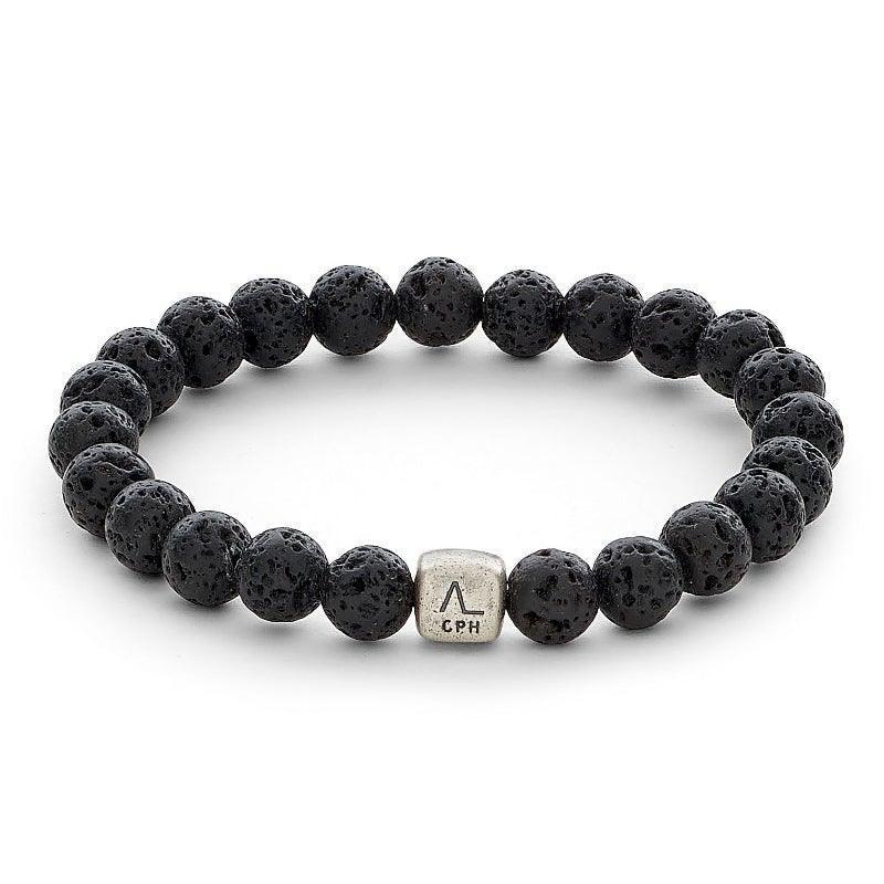 Alexander Lynggaard Armbånd Lava Stone 8mm, sort perlearmbånd med sølvdetalje, forside, 34108