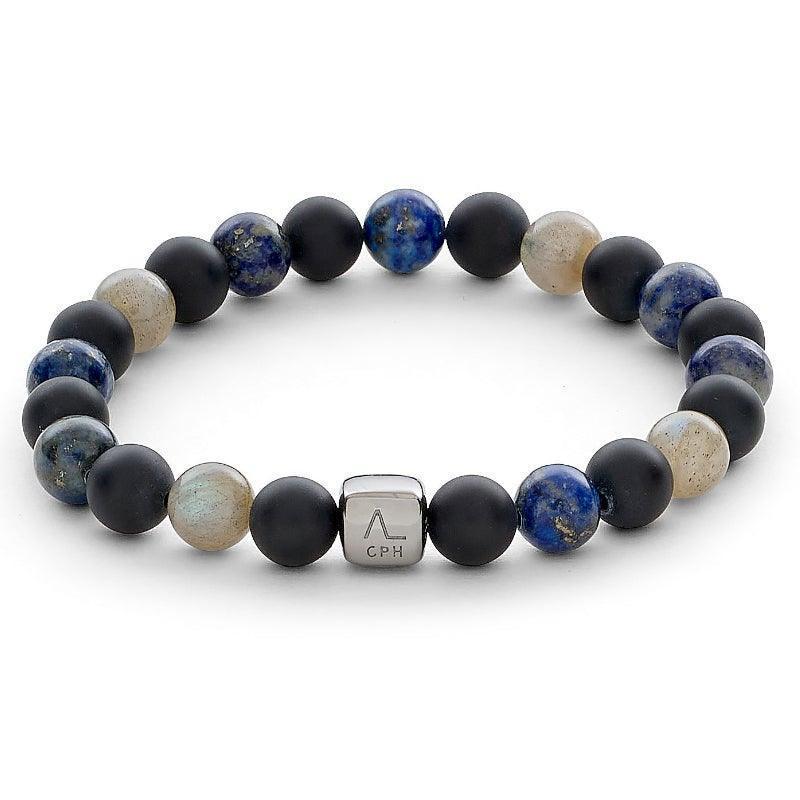 Alexander Lynggaard armbånd New York City 8mm, blå, sort og beige perler, forside, 28897