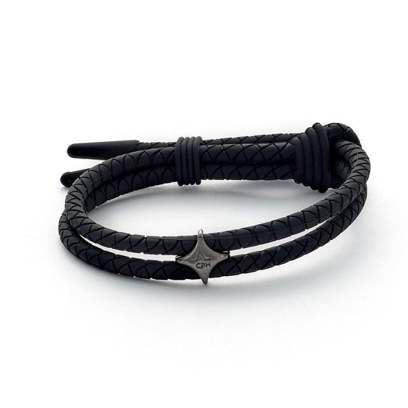 Alexander Lynggaard Armband Red Laver Black Silikon, schwarzes geflochtenes Armband mit Sterndetail. Modell S00011-1