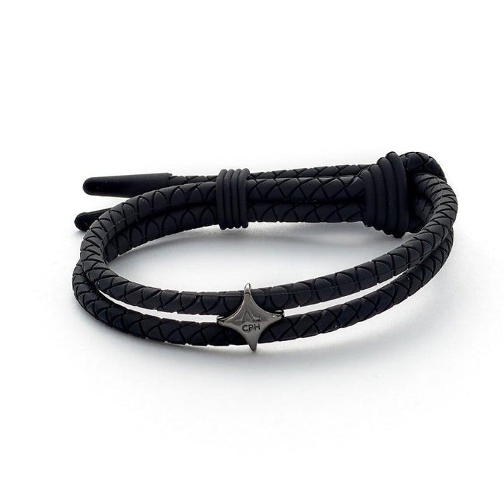 Alexander Lynggaard Armband Red Laver Black Silikon, schwarzes geflochtenes Armband mit Sterndetail. Modell S00011-1