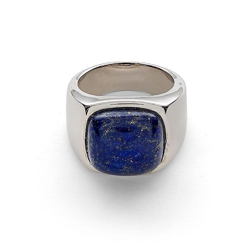 Alexander Lynggaard Ring Hope Signet Lapis in Silber mit quadratischem blauem Stein, polierte Oberfläche. Modell H10020-002-1