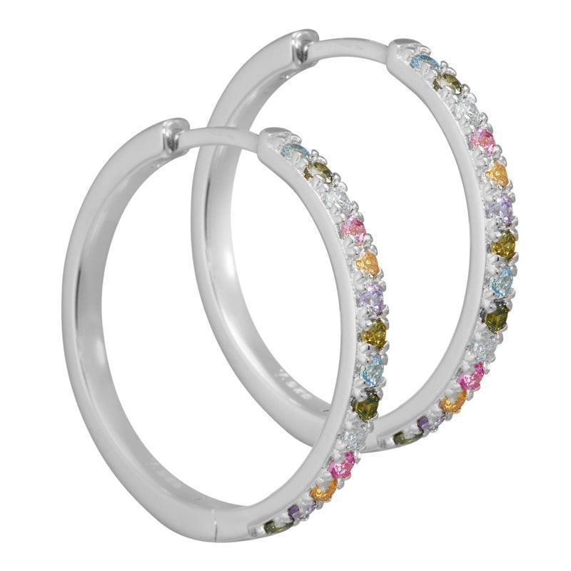 Aqua Dulce Elina Creole in Silber mit farbigen Steinen, elegantes Design mit klaren Details, Modell 3834-3834-1