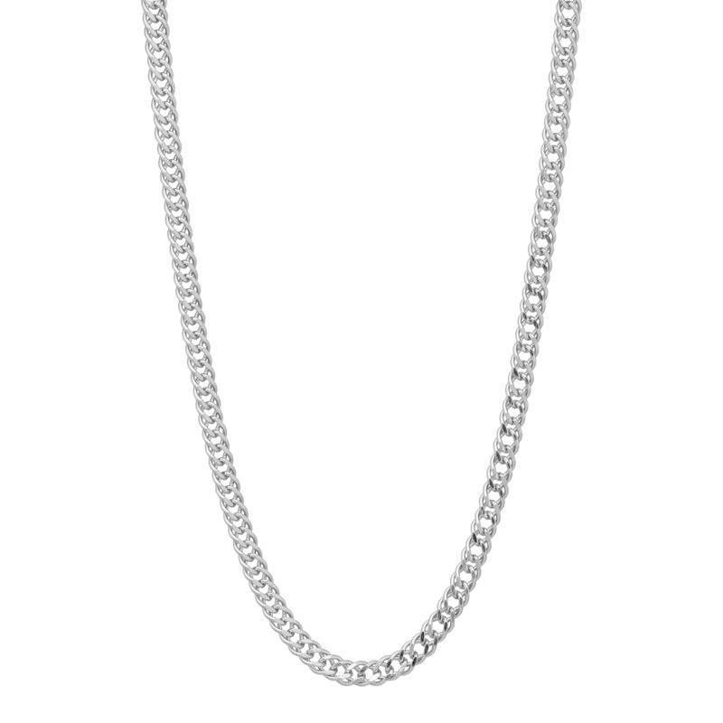 Die Aqua Dulce Rombo Halskette in Silber zeigt eine elegante, klassische Silberkette auf weißem Hintergrund. Modell 4092-1.