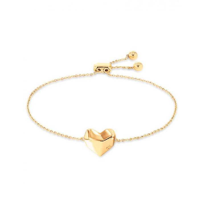 Calvin Klein Faceted Heart Armband aus Stahlgold mit Kette und facettiertem Herz auf weißem Hintergrund. Modell 35000039-35000039