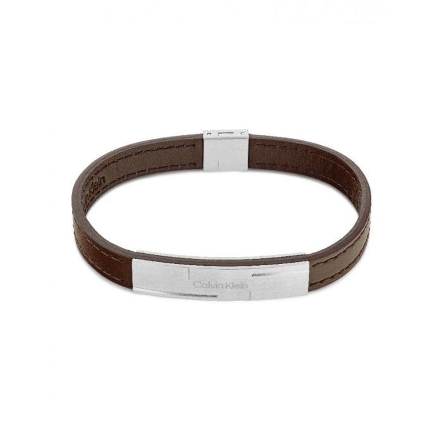 Calvin Klein Grid-Armband 19,5 cm braunes Lederarmband mit silberner Schnalle, Modell 35000057-35000057-1