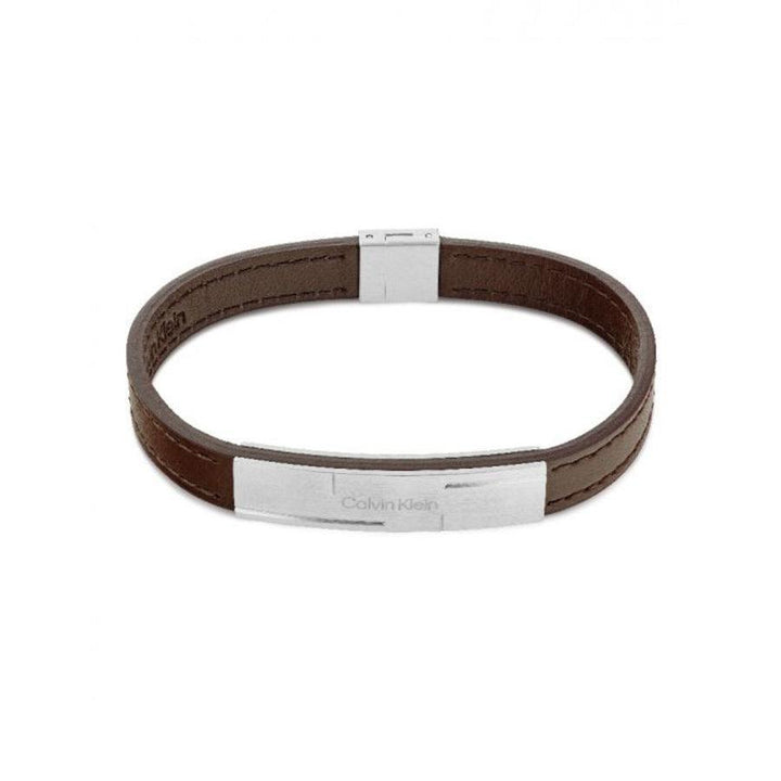 Calvin Klein Grid-Armband 19,5 cm braunes Lederarmband mit silberner Schnalle, Modell 35000057-35000057-1