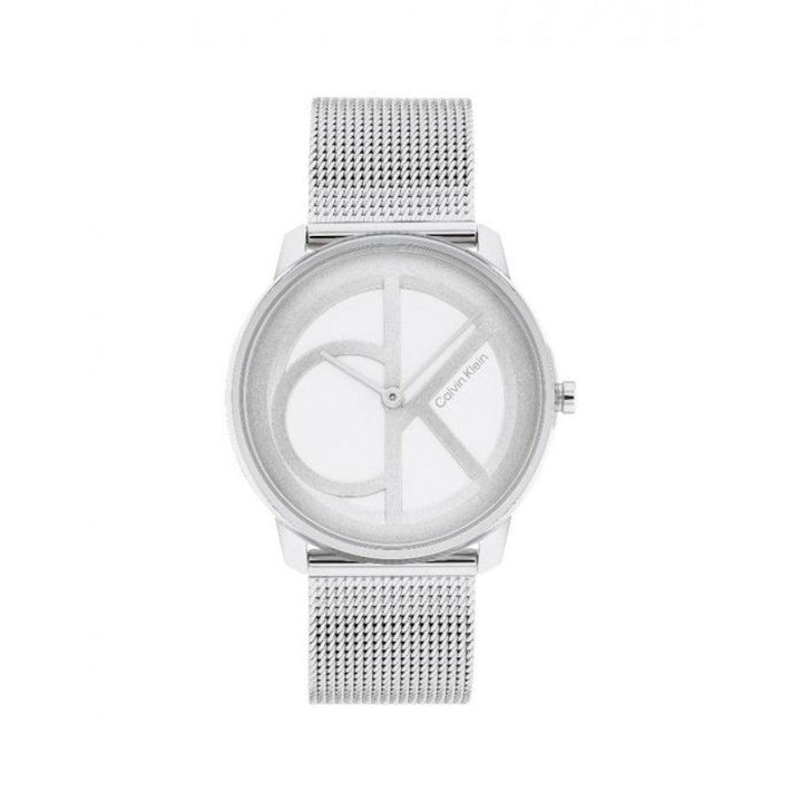 Calvin Klein Iconic Mesh Damenuhr mit silbernem Mesh-Armband und minimalistischem Zifferblatt. Modell 25200032.