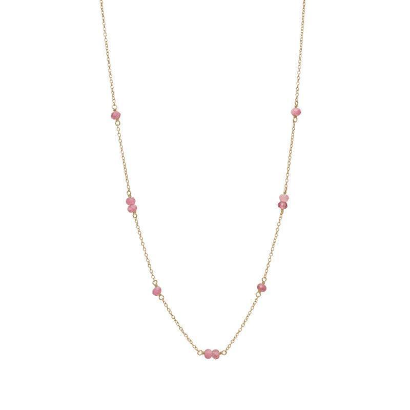 Carre-Halskette mit rosa Turmalin zeigt eine elegante Goldkette mit kleinen rosa Turmalinperlen, Modell FC4335TRP-FC4335TRP-1