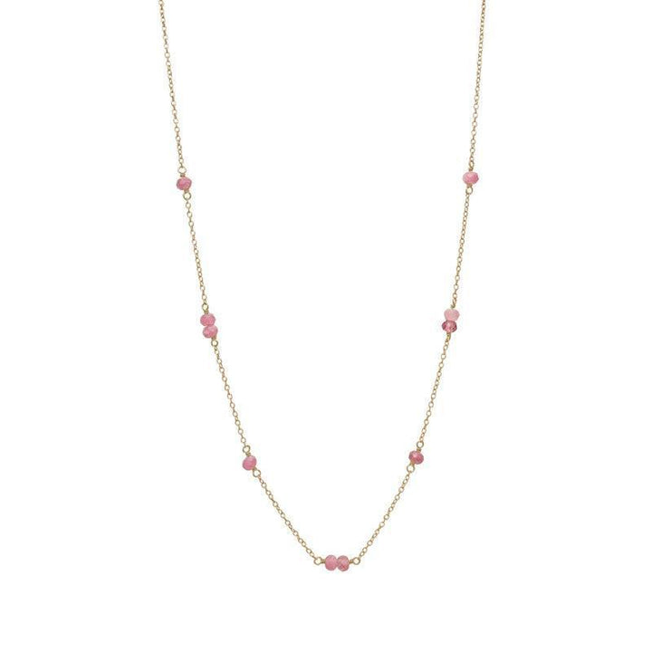 Carre-Halskette mit rosa Turmalin zeigt eine elegante Goldkette mit kleinen rosa Turmalinperlen, Modell FC4335TRP-FC4335TRP-1