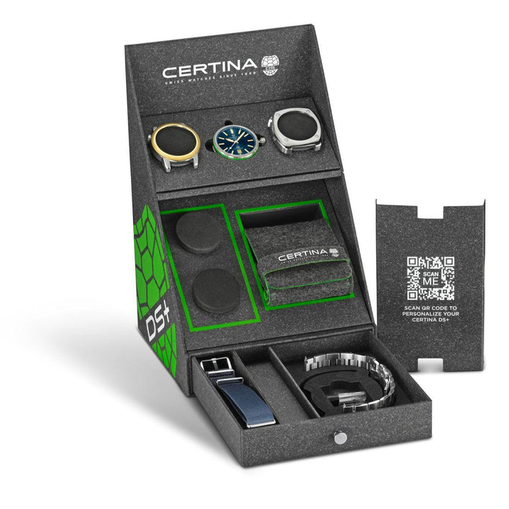 Certina DS Kit Urban und Heritage in schwarzer Geschenkbox mit drei Uhrengehäusen, Textil- und Metallarmband, Modell C0414071904101
