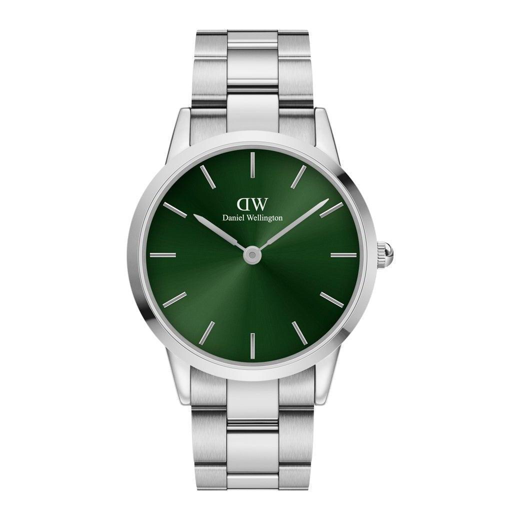 Daniel Wellington Iconic Emerald 40 mm mit silberner Kette und grünem Zifferblatt, Modell DW00100427-adw00100427.