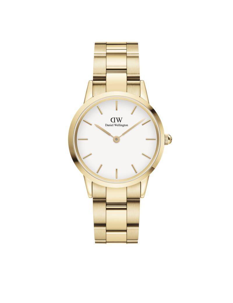 Daniel Wellington Iconic Link 32 mm mit goldener Stahlkette und weißem Zifferblatt, Modell DW00100565.