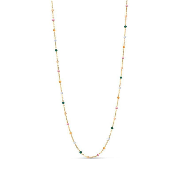 Enamel Lola halskæde med farvede perler i guldfinish, forside, model N55G