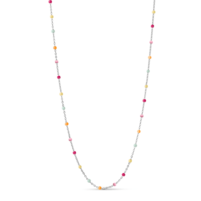 enamel Lola Sol Halskette N55S Regenbogen mit kleinen bunten Perlen an Silberkette. Modell N55S-RAINBOW-1