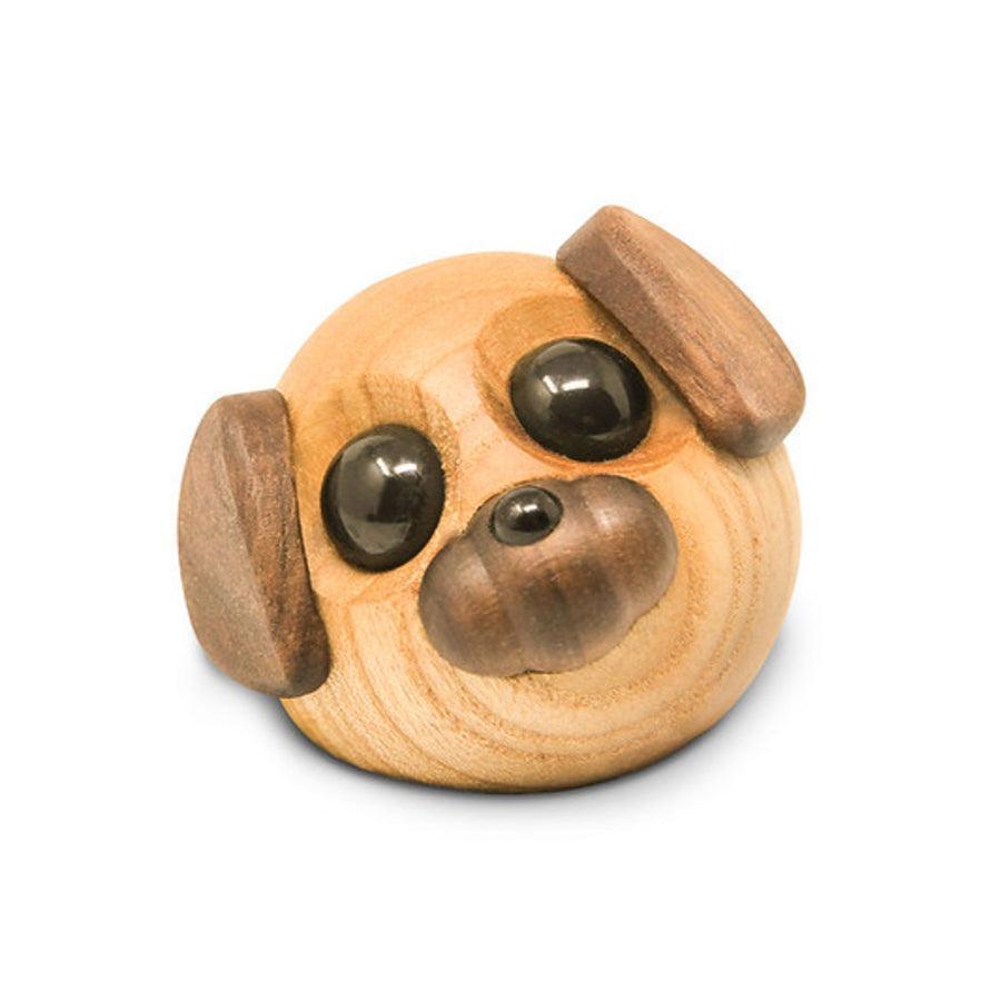 Fablewood Molly Little Dog, ein süßer, runder Hundekopf aus hellem und dunklem Holz. Modell 1101-1