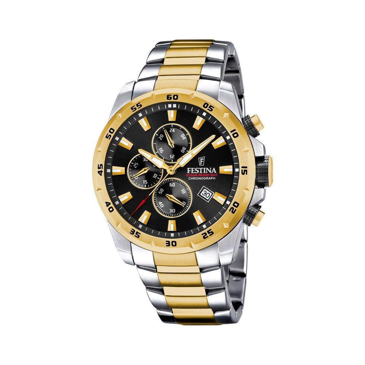 Festina Chrono Sport 20562/4 Herrenuhr mit schwarzem Zifferblatt und goldfarbenen Details, Modell 20562/4.