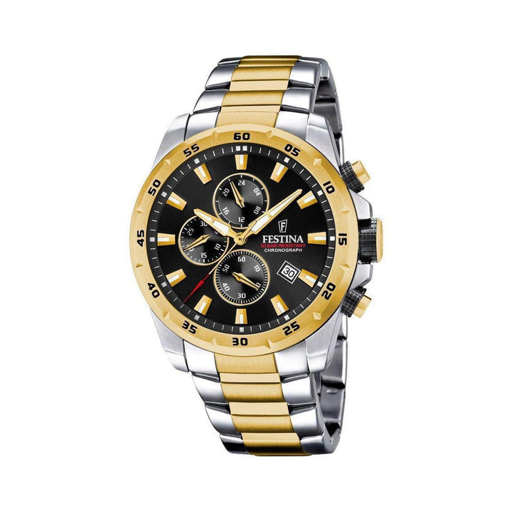 Festina Chrono Sport 20562/4 Herrenuhr mit schwarzem Zifferblatt und goldfarbenen Details, Modell 20562/4.