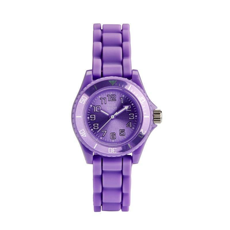 Hot Shot Lilafarbenes Borneur-Zifferblatt mit passendem Silikonarmband, Details in Silber. Modell 10477-1