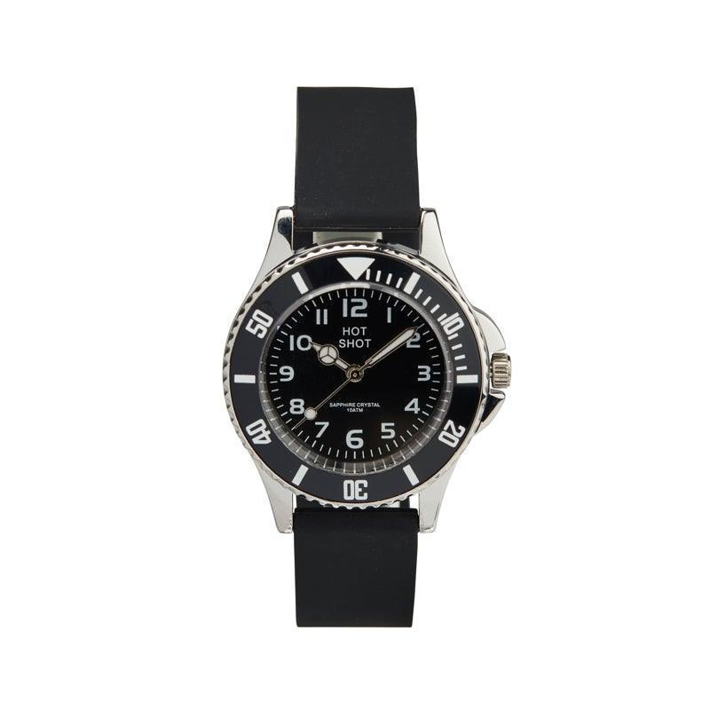 Hot Shot Schwarzes Zifferblatt und Armband von Borneur, klassische Kinderuhr in Schwarz mit silbernen Details, Modell 25471-1