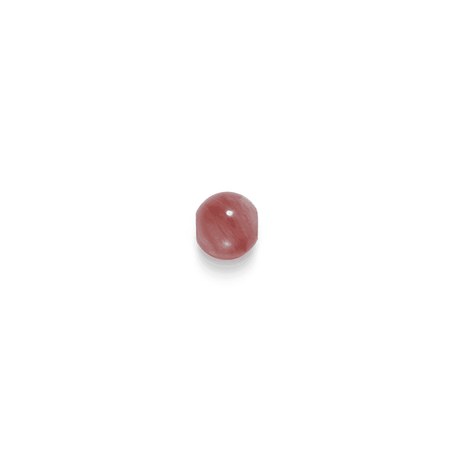 Inner Peace Rhodonite Pearl Support zeigt eine einzelne rosafarbene, polierte Rhodonitperle auf weißem Hintergrund. Modell c124g114-1.