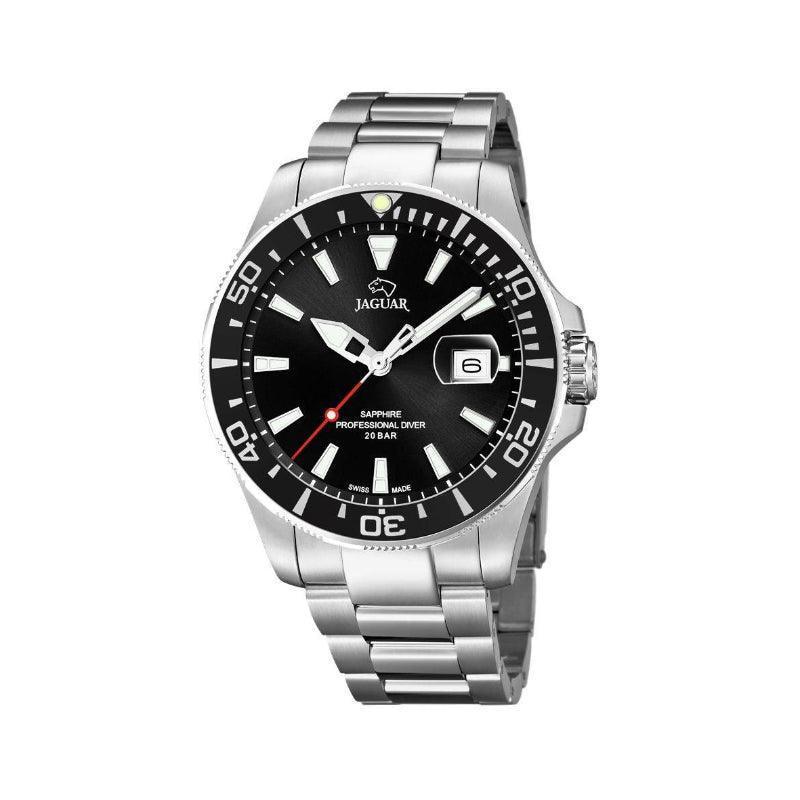 Jaguar Herrenuhr Executive Diver J860/D mit schwarzem Zifferblatt, Datum und Stahlglied. Modell J860D