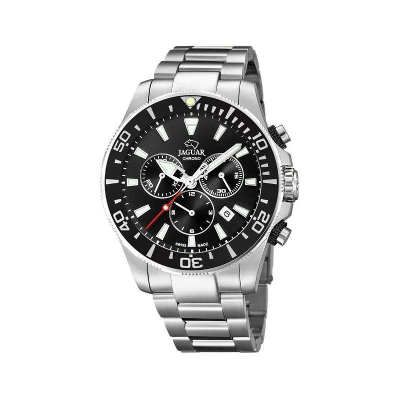 Jaguar Herrenuhr Executive Diver mit schwarzem Zifferblatt, Stahlgehäuse und Chronographendetails. Modell J8613-J8613-1